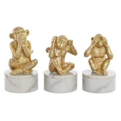 Decoratieve figuren DKD Home Decor Wit Gouden Tropisch Overalls 10,5 x 10,5 x 18,5 cm (3 Onderdelen)