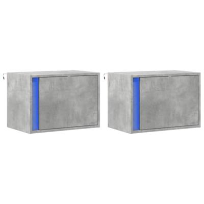 Nachtkastjes met LED's 2 st wandgemonteerd betongrijs