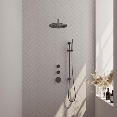 Brauer Gunmetal Edition Thermostatische Regendoucheset Inbouw - Hoofddouche 30 cm - Gebogen Wandarm - Handdouche Staaf - Doucheslang - Geintegreerde Glijstang - Gunmetal