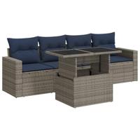 5-delige Loungeset met kussens poly rattan acacia grijs - thumbnail