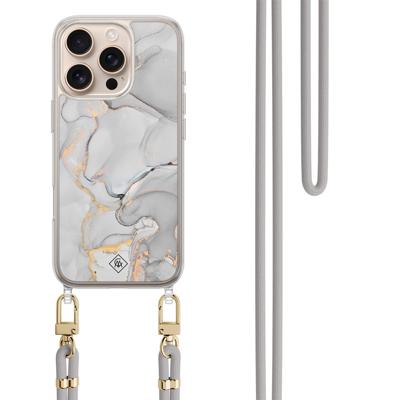 iPhone 16 Pro hoesje met grijs koord - Marmer grijs
