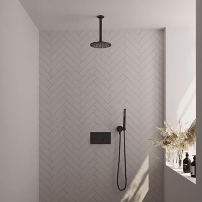 Brauer Black Edition Thermostatische Regendoucheset Inbouw - Hoofddouche 20 cm - Met Drukknoppen - Handdouche Staaf - Doucheslang - Wandaansluitbocht - Mat Zwart