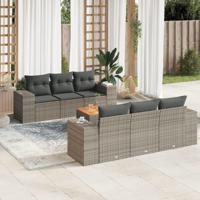 7-delige Loungeset met kussens poly rattan grijs - thumbnail