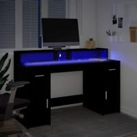 Bureau met LED-verlichting 140x55x91 cm bewerkt hout zwart - thumbnail