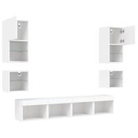 8-delige Tv-wandmeubelset met LED-verlichting bewerkt hout wit - thumbnail