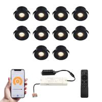 Set van 10 Cadiz Smart LED Mini Inbouwspots - Veranda spots - 12V 3W 200lm - Dimbaar - Wifi & Bluetooth - 2700K - IP44 waterdicht - Zwart - thumbnail