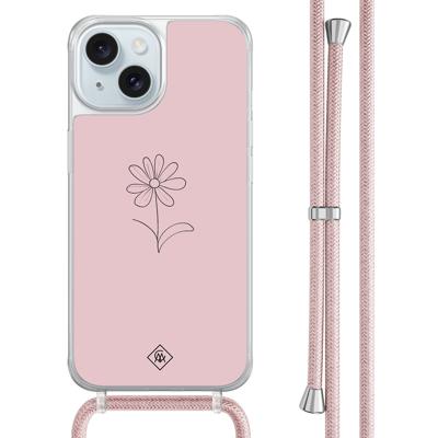 iPhone 15 hoesje met rosegoud koord - Madeliefje