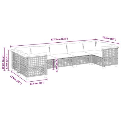 7-delige Loungeset met kussens poly rattan zwart