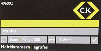 C.K 496002 Nieten voor tacker Type 140 1000 stuk(s) Afm. (l x b) 8 mm x 10.5 mm C.K 496002 Nieten voor tacker Type 140 1000 stuk(s) Afm. (l x b) 8 mm x 10.5 mm