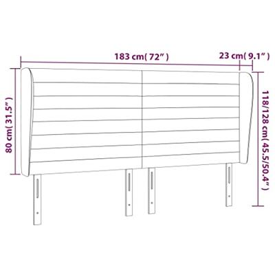 Hoofdbord met randen 183x23x118/128 cm stof donkergrijs