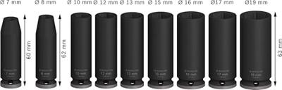 Bosch Accessoires 9-delige Krachtdoppenset 63 mm | 7, 8, 10, 12, 13, 15, 16, 17, 19 mm - 2608003037 Bosch Accessoires 9-delige Krachtdoppenset 63 mm | 7, 8, 10, 12, 13, 15, 16, 17, 19 mm - 2608003037