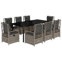 9-delige Tuinset met kussens poly rattan grijs - thumbnail
