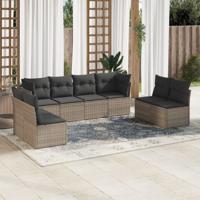 8-delige Loungeset met kussens poly rattan grijs - thumbnail