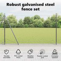 VidaXL Hek met paal grijs 1,5 x 10 m staal en pvc - thumbnail