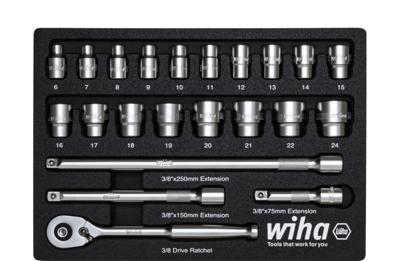 Wiha Ratelsleutelset | 3/8" | 23-delig | incl. schuiminzetstuk - 44708 - 44708 Wiha Ratelsleutelset | 3/8" | 23-delig | incl. schuiminzetstuk - 44708 - 44708