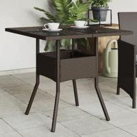Tuintafel met glazen blad 80x80x75 cm poly rattan bruin - thumbnail