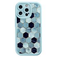 iPhone 15 Pro Max blauwe case - Blue cubes - thumbnail