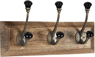 Clayre & Eef Wandkapstok 30x8x10 cm Zwart Hout Ijzer Rechthoek