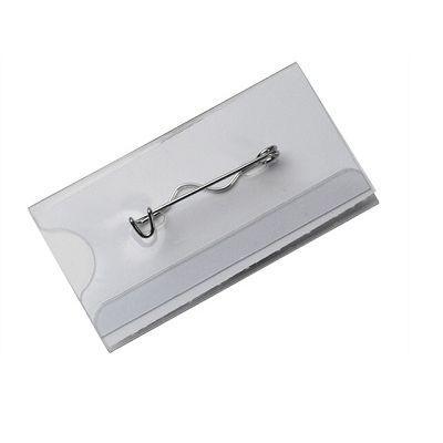 Badge transp met speld 74x40 mm 24 stuks