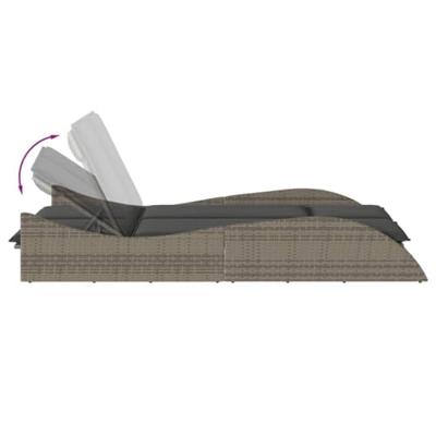 Ligbed met kussens 114x205x73 cm poly rattan grijs