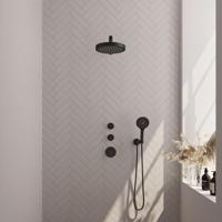 BRAUER Stripe Thermostatische Inbouw Regendouche - SET 04 - 25cm douchekop - rechte muurarm - 3-standen handdouche - doucheslang - wandaansluitbocht - mat zwart 5-S-371 - thumbnail