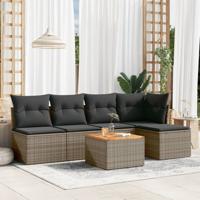 6-delige Loungeset met kussens poly rattan grijs - thumbnail