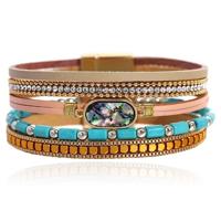 Deja Boho Armband goudkleurig met turquoise kralen en ovale natuursteen in bruin - thumbnail
