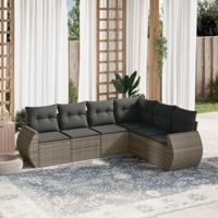 6-delige Loungeset met kussens poly rattan grijs - thumbnail