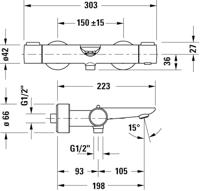 Duravit Wave Badthermostaat RVS Geborsteld - thumbnail