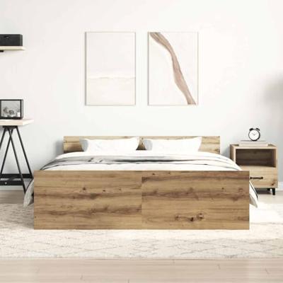 Bedframe zonder matras spaanplaat artisanaal eikenkleurig