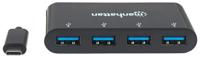 Manhattan USB-Hub USB 3.2 Gen 1-hub 4 poorten Met USB-C stekker Zwart - thumbnail