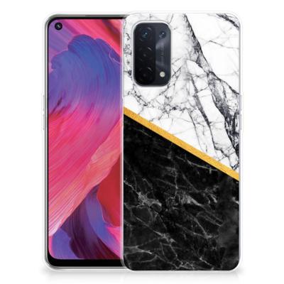 OPPO A74 5G | A54 5G | TPU | Siliconen hoesje | Marmer Wit Zwart - Origineel Cadeau Man