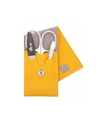 Erbe Solingen 3-delige manicure etui met drukknoop sluiting mosterd geel (erbe9671)