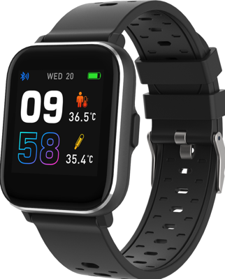Denver SW-164BLACK, Bluetooth smartwatch, meting van lichaamstemperatuur, zuurstof en hartslag, sportactiviteitstracker, compatibel met iOS en Android.