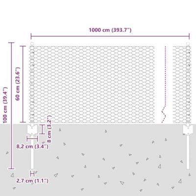 VidaXL Hek met paal zilver 0,6 x 10 m staal
