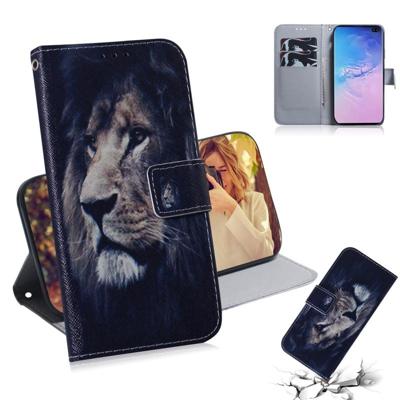 Leeuw patroon gekleurde tekening horizontale Flip lederen case voor Galaxy S10 Plus met houder & card slots & portemonnee