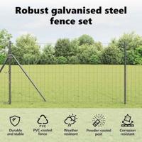 VidaXL Hek met paal grijs 1 x 10 m staal en pvc - thumbnail