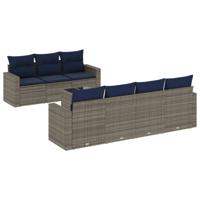 8-delige Loungeset met kussens poly rattan grijs - thumbnail