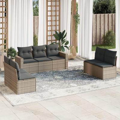 7-delige Loungeset met kussens poly rattan grijs - thumbnail