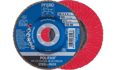 PFERD TOOLS 67660415 PFF 115 CO-COOL 40 SG STEELOX Lamellenschijf Diameter 115 mm Boordiameter 22.23 mm Aluminium legering, Legering op nikkelbasis,