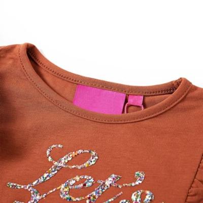 Kindershirt met lange mouwen glitterprint 104 cognackleurig - thumbnail