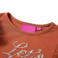 Kindershirt met lange mouwen glitterprint 92 cognackleurig - thumbnail
