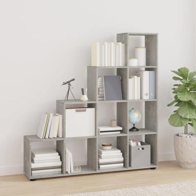 Boekenkast trapvormig 142 cm bewerkt hout betongrijs