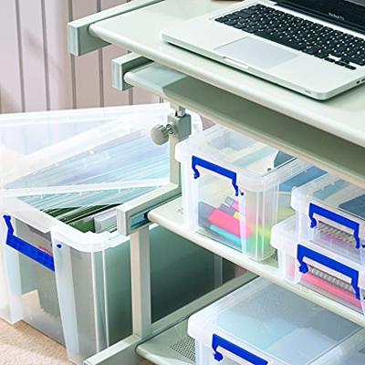 Bankers Box opbergdoos 10 liter, transparant met blauwe handvaten, per stuk verpakt in karton