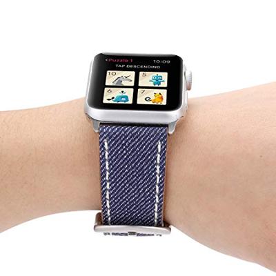 Denim Pattern Echt Leren bandje - Donker blauw - Geschikt voor Apple Watch 44mm / 45mm / 46mm / 49mm