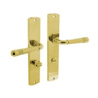 Intersteel Deurklink Helena op schild 235x45x8 mm met wc63/8 mm messing gelakt - thumbnail