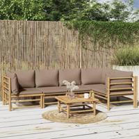 6-delige Loungeset met kussens bamboe taupe - thumbnail