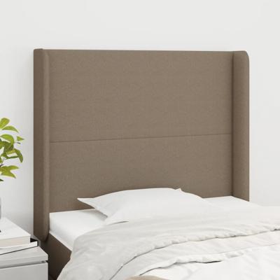 Hoofdbord met randen 147x16x118/128 cm stof taupe - thumbnail