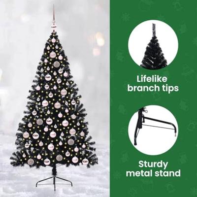 VidaXL Kunstmatig voorverlicht kerstboom met 300 led zwart 180 cm pvc