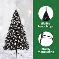 VidaXL Kunstmatig voorverlicht kerstboom met 300 led zwart 180 cm pvc - thumbnail